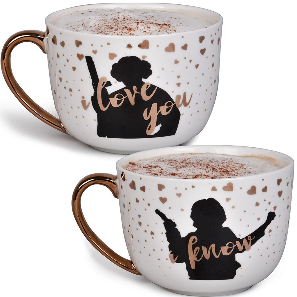 Star Wars Princess Leia and Han Solo Valentines Day Gift Coffee Mug Set - I Love You I Know - Star Wars Pinache - 20 oz
