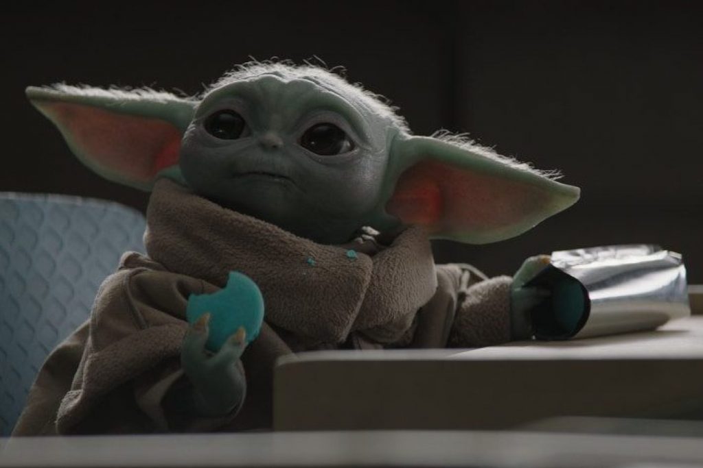 Grogu Eating Star Wars Cookies on Nevarro