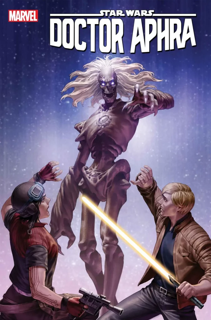 ALYSSA WONG (W) • MINKYU JUNG (A)
COVER BY JUNGGEUN YOON
Return of the Jedi 40th Anniversary Variant Cover by CHRIS SPROUSE
Classic Trade Dress Variant
Cover by JERRY ORDWAY
Variant Cover by KYLE HOTZ
ENTER THE STARWEIRD!
• Long ago, Jedi Masters SHAAK TI and AAYLA SECURA sealed away a GREAT AND TERRIBLE POWER...
• ...a horrifying, ancient creature that RESONATES WITH THE FORCE...
• ...and DOCTOR APHRA and LUKE SKYWALKER have just released it!
32 PGS./Rated T …$3.99