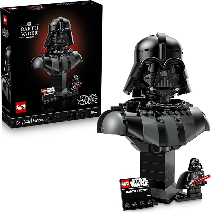Packaging for the LEGO Star Wars Darth Vader Bust (75439) showing the 18+ branding and piece count.