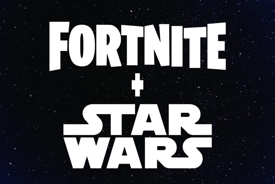 Gemini said Image Optimization Details Alt Text The white Fortnite and Star Wars logos separated by a plus sign against a dark, starry space background.