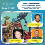 Promotional graphic for the Rogue Fun II Kenner Designers Panel featuring photos of Howard Bollinger, Alton Takeyasu, and Tim Effler against a backdrop of vintage Kenner toys.