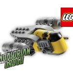 A featured image for a LEGO Star Wars 30728 Razor Crest polybag review, showing the 74-piece yellow and grey ship and the official movie logo.