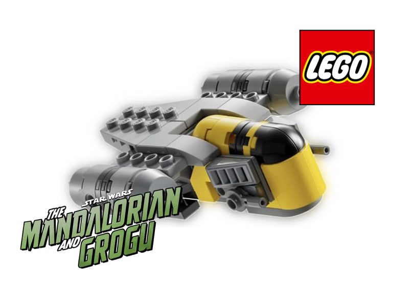 A featured image for a LEGO Star Wars 30728 Razor Crest polybag review, showing the 74-piece yellow and grey ship and the official movie logo.