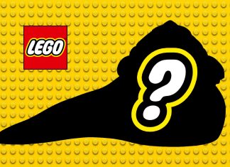 Silhouette of a LEGO Hutt figure with a question mark on a yellow LEGO stud background, featuring the LEGO logo.