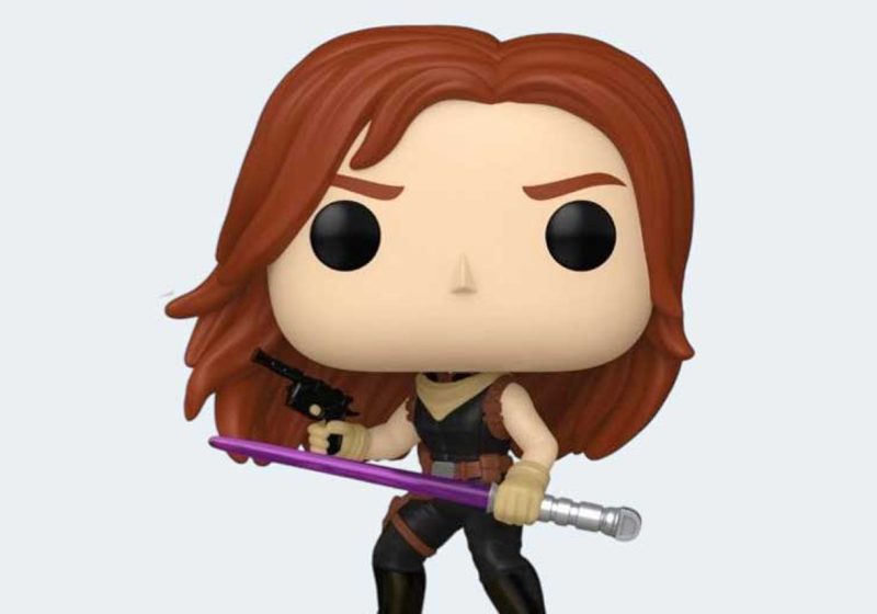 Star Wars Legends Mara Jade Funko Pop figure #839 holding a purple lightsaber and blaster.