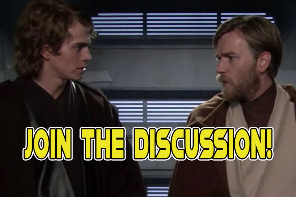 Anakin Skywalker and Obi-Wan Kenobi talking with the text Join the Discussion to represent Outer Rim News Commenting Guidelines.