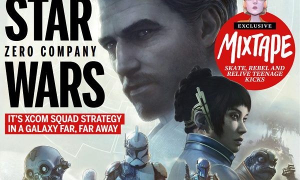 PC Gamer magazine cover featuring Star Wars Zero Company with a bearded male protagonist, diverse squad members including a Clone Trooper and an alien, and the headline "It's XCOM Squad Strategy in a Galaxy Far, Far Away."