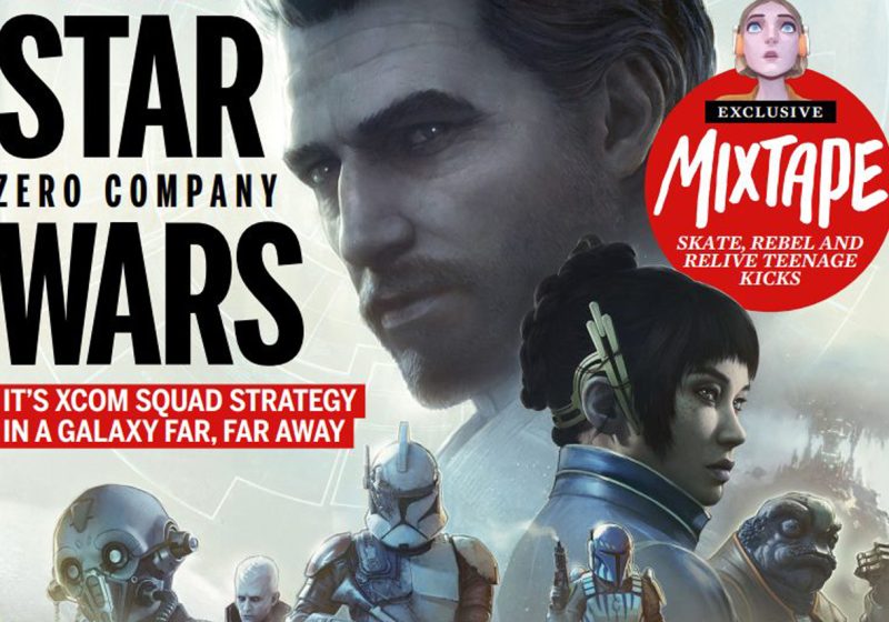 PC Gamer magazine cover featuring Star Wars Zero Company with a bearded male protagonist, diverse squad members including a Clone Trooper and an alien, and the headline "It's XCOM Squad Strategy in a Galaxy Far, Far Away."