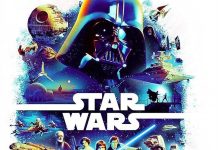 Star Wars Special Edition Blu-ray Rerelease Coming This April Ahead of 50th Anniversary A vibrant, stylized Star Wars collage featuring Darth Vader at the center, surrounded by iconic characters like Luke Skywalker, Princess Leia, Han Solo, and Obi-Wan Kenobi, alongside the Death Star and X-wings.