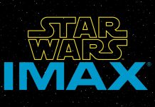 Star Wars IMAX Release 2027: A New Hope 50th Anniversary and Starfighter Confirmed The yellow Star Wars logo stacked above a large blue IMAX logo against a black background filled with white stars.