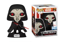 Funko Pop Star Wars The Crow Inquisitor figure #832 holding a dual-bladed red lightsaber next to its Target exclusive window box packaging.