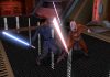 A lightsaber duel between a Jedi and a Sith in the classic Star Wars: Knights of the Old Republic game.