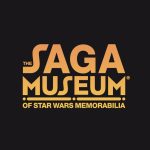 Official gold and orange gradient logo for The Saga Museum of Star Wars Memorabilia on a solid black background.