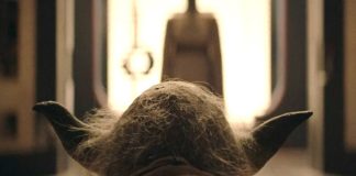 Showrunner Leslye Headland speaking during an interview, juxtaposed with a close-up of Master Yoda from the finale of The Acolyte, teasing his role in Season 2.