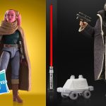 A side-by-side promotional image of new Hasbro Star Wars action figures, featuring Devon Izara from The Vintage Collection on the left and the Imperial Remnant Warlord with a Polar Mouse Droid from The Black Series on the right.