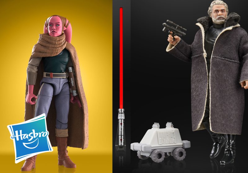 A side-by-side promotional image of new Hasbro Star Wars action figures, featuring Devon Izara from The Vintage Collection on the left and the Imperial Remnant Warlord with a Polar Mouse Droid from The Black Series on the right.