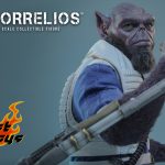 Close-up profile of the Hot Toys Zeb Orrelios 1/6th scale collectible figure featuring hyper-realistic purple Lasat skin texture, implanted facial hair, and the AB-75 Bo-Rifle.