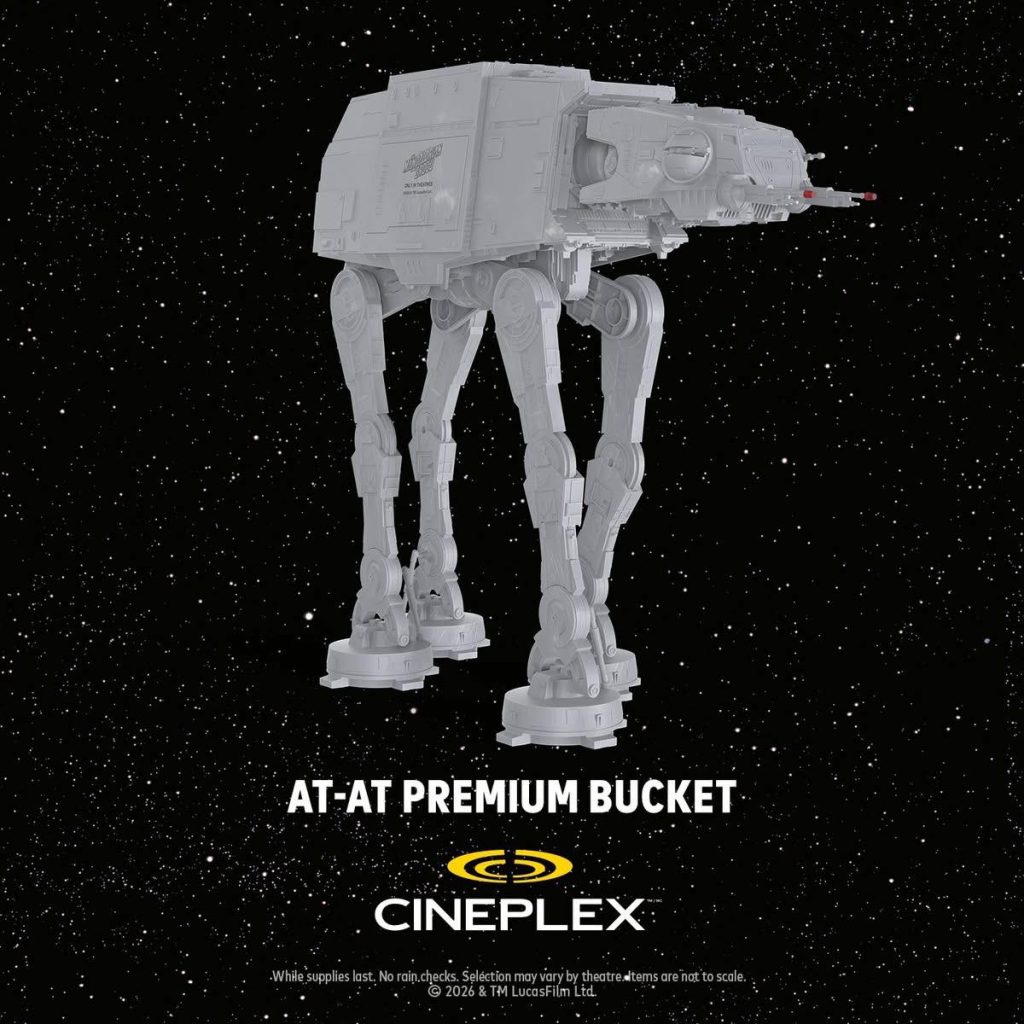 A gray AT-AT Premium popcorn bucket for The Mandalorian and Grogu.