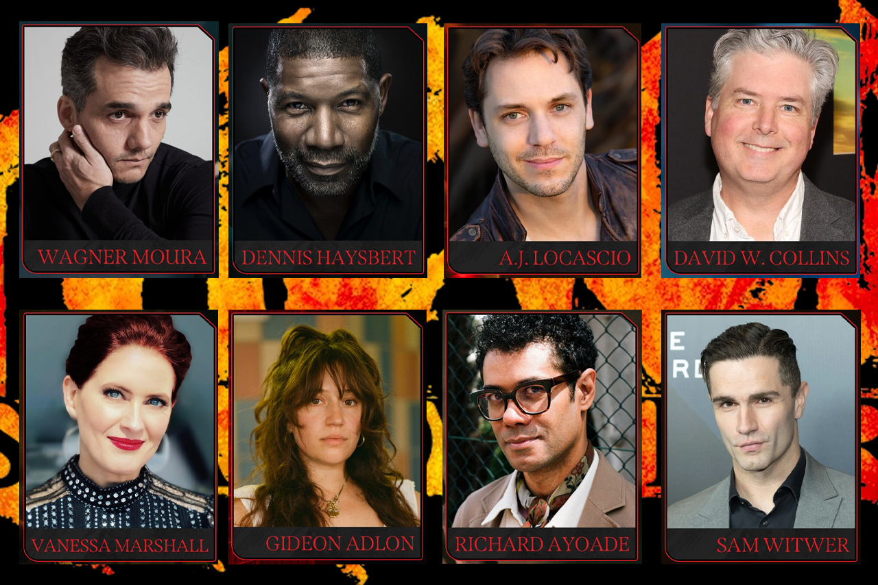 A promotional grid featuring the voice cast of Star Wars: Maul – Shadow Lord, including Sam Witwer, Richard Ayoade, and Wagner Moura.