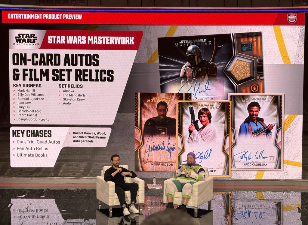 A promotional preview of Star Wars Masterwork 2026 trading cards featuring Autograph cards.