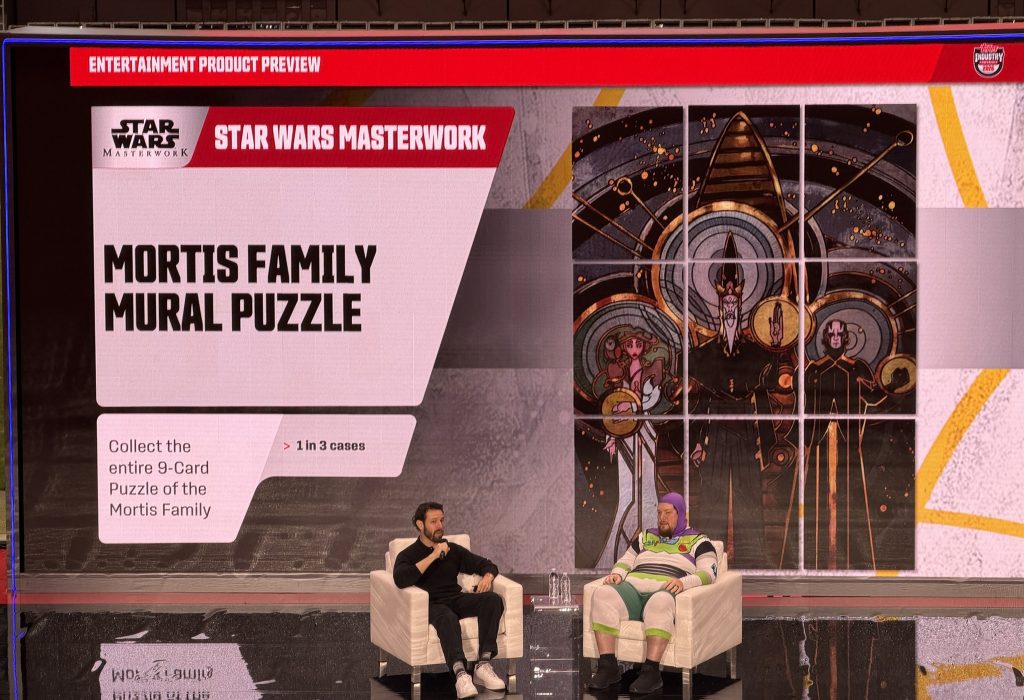 A promotional preview of Star Wars Masterwork 2026 trading cards featuring puzzle inserts.