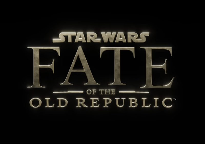 The official gold and stone-textured logo for Star Wars: Fate of the Old Republic on a black background.